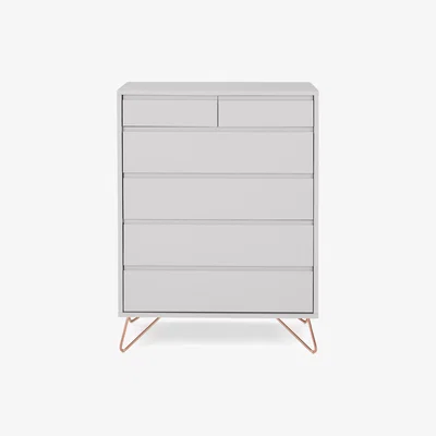 Made.com Elona Tall Multi Chest of Drawers, Light Grey & Copper