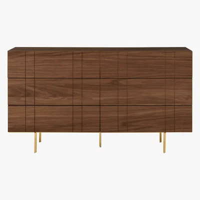 Made.com Keaton Wide Chest of Drawers, Walnut & Brass