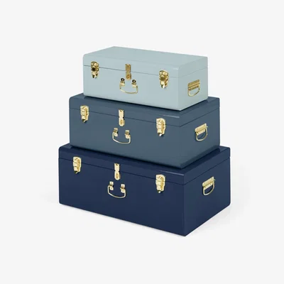 Made.com Gunner Set of 3 Extra Large Metal Storage Trunks, Tonal Blue