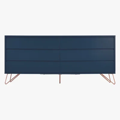 Made.com Elona Wide Chest of Drawers, Dark Blue & Copper