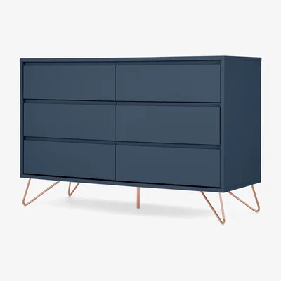 Made.com Elona Compact Wide Chest, 120cm, Dark Blue & Copper