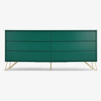 Made.com Elona Wide Chest Of Drawers, Racing Green & Brass