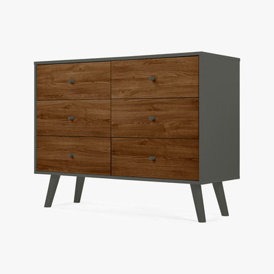 Made.com Larsen Wide Chest Of Drawers, Walnut Effect & Grey