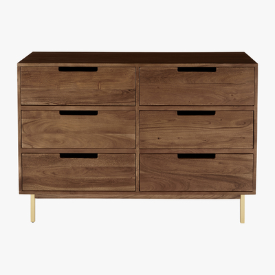 Made.com Tayma Wide Chest of Drawers, Acacia Wood & Brass