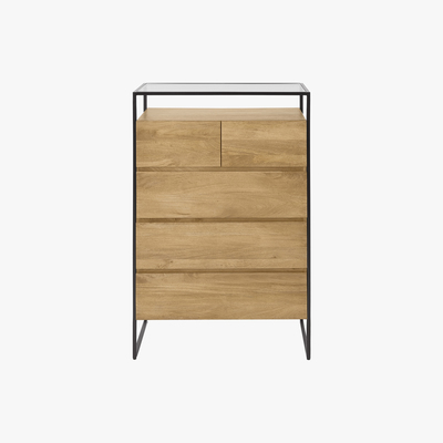 Made.com Kilby Tall Multi Chest of drawers, Light Mango Wood and Glass
