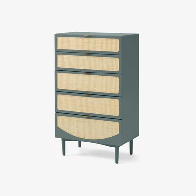 Made.com Emmi Tall Boy, Ocean Blue & Cane