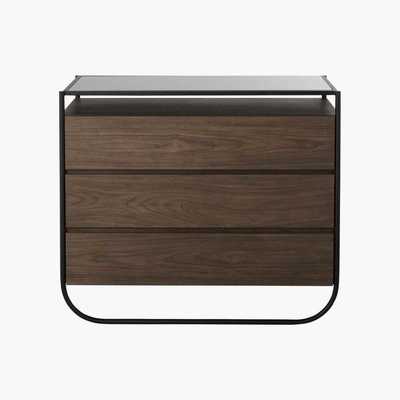 Maisons du Monde 3-drawer imitation walnut chest of drawers with toughened glass and black metal Spiga