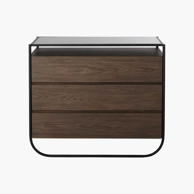 Maisons du Monde 3-drawer imitation walnut chest of drawers with toughened glass and black metal Spiga