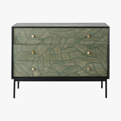 Maisons du Monde 3-drawer black carved mango wood chest of drawers with leaf motifs Manaos