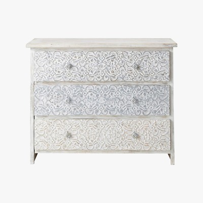 Maisons du Monde Solid mango wood carved Indian chest of drawers in white W 100cm Namaste