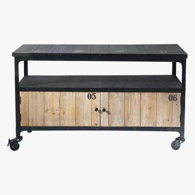 Maisons du Monde Fir wood and metal industrial TV unit on castors in black Docks