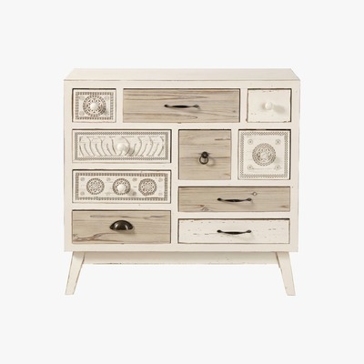 Maisons du Monde Aged Effect White Fir 10-Drawer Storage Cabinet Rumba