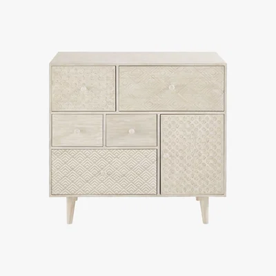 Maisons du Monde Off-White 5-Drawer 1-Door Storage Cabinet Zen Market