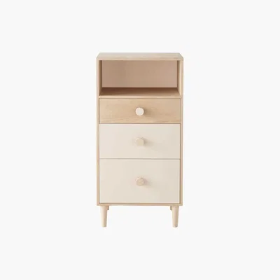 Maisons du Monde Powder Pink and Whitewashed Beech 3-Drawer Cupboard Lou