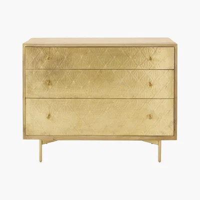 Maisons du Monde 3-drawer chest of drawers in gold engraved sheet metal Goldy