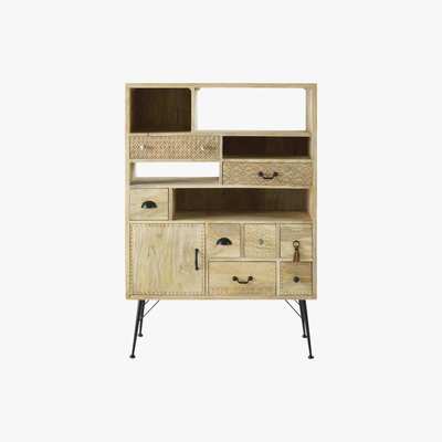 Maisons du Monde Metal and Solid Mango Wood 8-Drawer 1-Door Storage Cabinet Iroquois