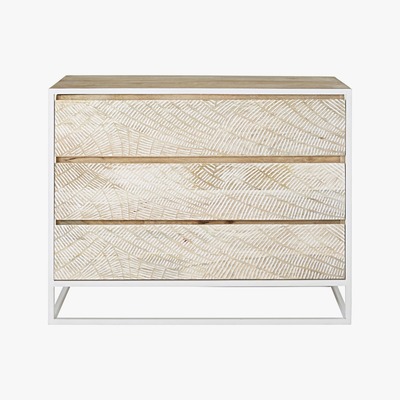 Maisons du Monde 3-door chest of drawers in carved solid mango wood and white metal Boracay