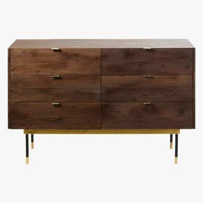 Maisons du Monde Acacia and Metal Vintage-Style Double 6-Drawer Chest of Drawers Sterling