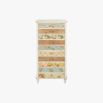 Maisons du Monde White 5-Drawer Chest with Floral Print Flora