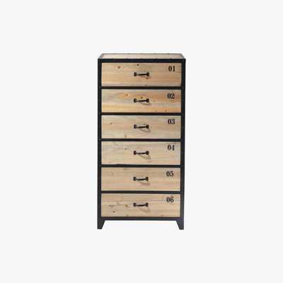 Maisons du Monde Indstrial Black Metal and Fir Wood 6-Drawer Tall Chest of Drawers Docks