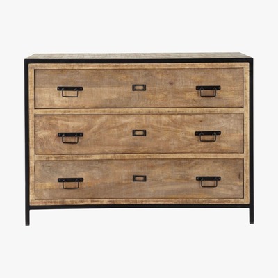 Maisons du Monde Solid Mango Wood and Metal Industrial Drawer Chest Manufacture