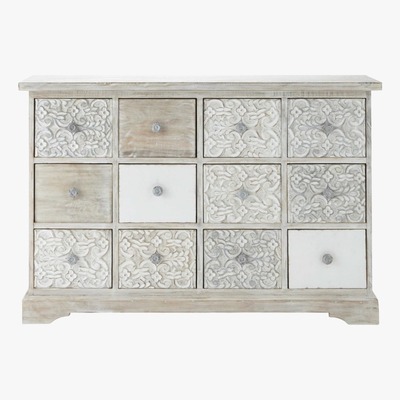 Maisons du Monde Carved solid mango wood Indian cabinet in white W 120cm Namaste