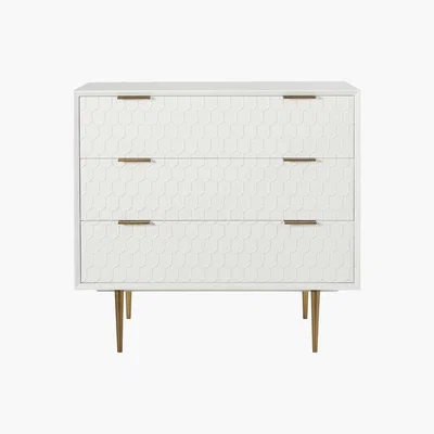 Maisons du Monde Satin-Finish White 3-Drawer Chest of Drawers Riverside