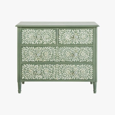 Maisons du Monde 4-Drawer Chest of Drawers in Khaki with Floral Print Anoushka