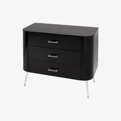 My Furniture Mason Black Glass Chest of Drawers – Shiny Silver Legs