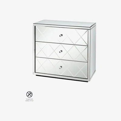 My Furniture KNIGHTSBRIDGE Mirrored Low Chest with 3 Drawers and Plinth