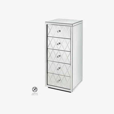 My Furniture KNIGHTSBRIDGE  Mirrored Tallboy Chest with 5 Drawers and Plinth