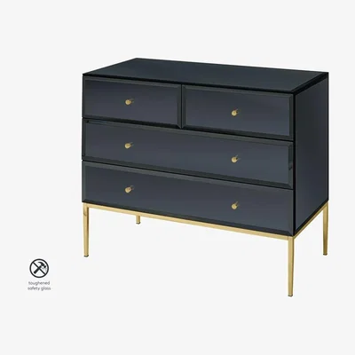 My Furniture Stiletto Toughened Black Glass and Brass Chest of Drawers