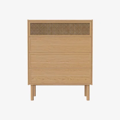 Made in Design Cana Chest of drawers - / L 90 x H 113 cm - Oak & rattan canework by Bolia Natural wood