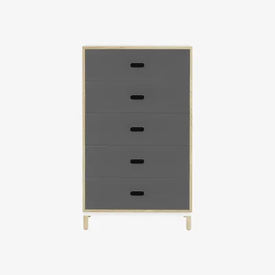 Made in Design Kabino Chest of drawers - L 74 x H 127 cm / 5 drawers by Normann Copenhagen Grey/Natural wood