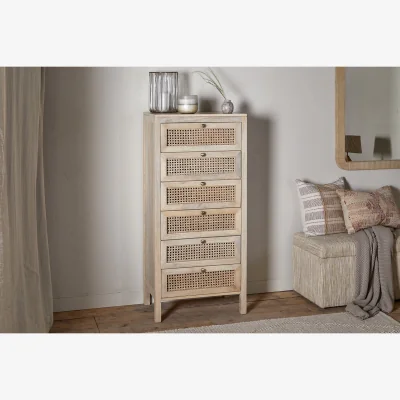 Nkuku nkuku Kanz Mango Wood Tall Boy Chest Of Drawers | Bedroom Furniture | Natural