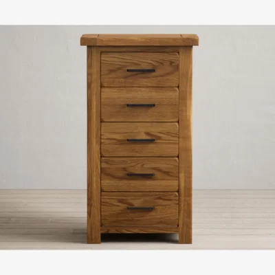 Oak&More Country Rustic Solid Oak 5 Drawer Tallboy