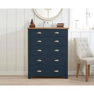 Oak&More Somerset Oak and Blue 2 Over 4 Drawer Chest