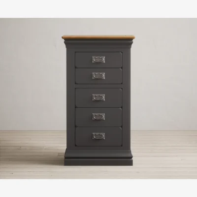 Oak&More Charwood Oak and Charcoal Painted 5 Drawer Tallboy