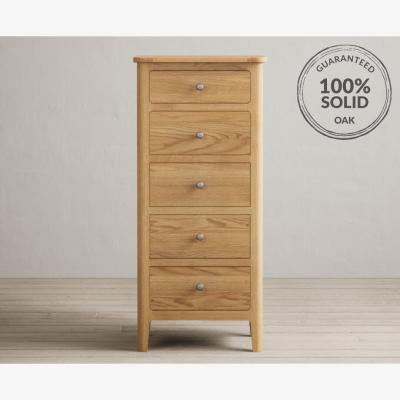 Oak&More Loxton Solid Oak 5 Drawer Tallboy