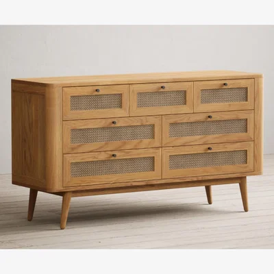 Oak&More Oak Rattan Wide Chest of Drawers
