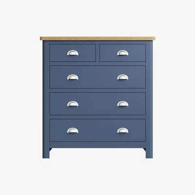 Oak&More Fay Oak and Blue 2 Over 3 Drawer Chest