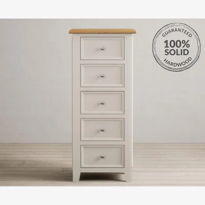 Oak&More Weymouth Oak and Soft White Painted 5 Drawer Tallboy