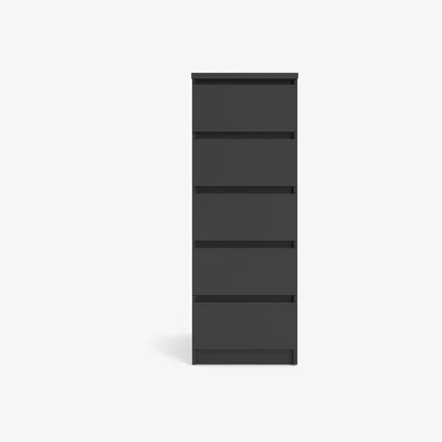 Oak&More Naya Narrow Chest of 5 Drawers in Matt Black