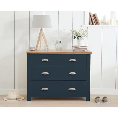 Oak&More Somerset Oak and Blue 2 Over 2 Drawer Chest
