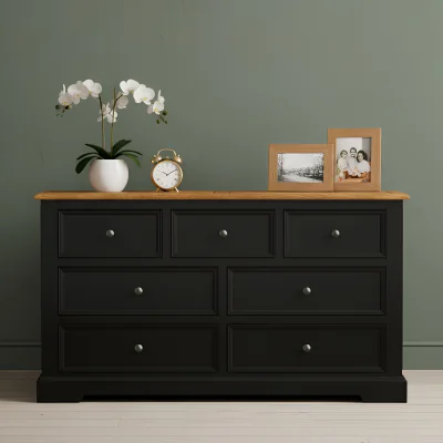 Oak&More Charlton Oak and Black Painted Wide Chest Of Drawers