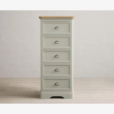 Oak&More Bridstow Soft Green Painted 5 Drawer Tallboy