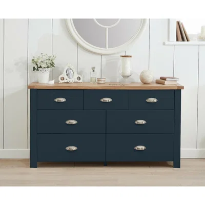 Oak&More Ex-display Somerset Oak and Blue 3 Over 4 Drawer Chest