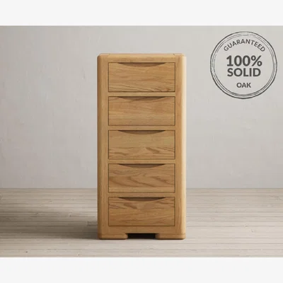 Oak&More Harper Solid Oak 5 Drawer Tallboy