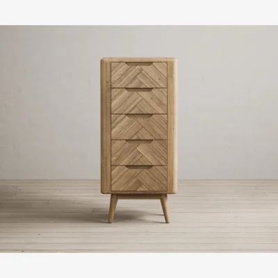 Oak&More Parven Solid Oak 5 Drawer Tallboy Chest