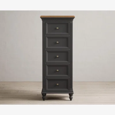 Oak&More Francis Oak and Charcoal Grey Painted 5 Drawer Tallboy